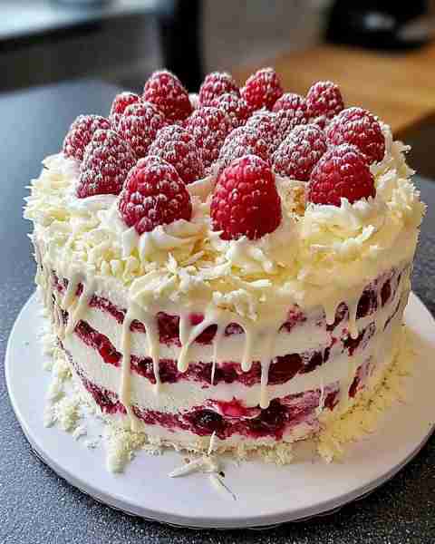 White Chocolate Raspberry Dream Cake 🍰🍫 A slice of heaven, this White Chocolate Raspberry Dream Ca...