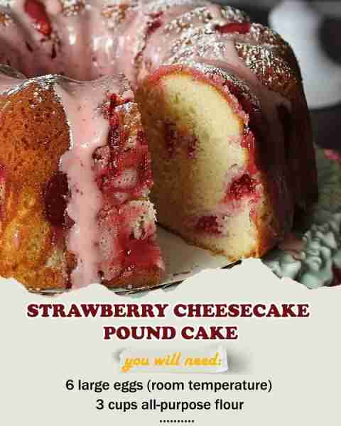 Strawberry Cheesecake Pound Cake 🍓🍰 Rich Strawberry Cheesecake Pound Cake with a Creamy Filling In...
