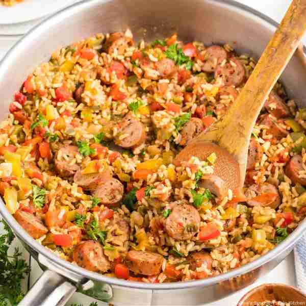 Sausage and Rice Casserole https://www.melissassouthernstylekitchen.com/sausage-and-rice-casserole/