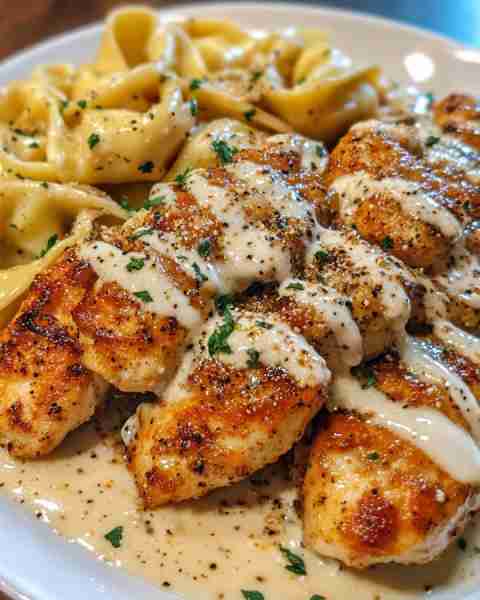 CREAMY CAJUN GARLIC CHICKEN TORTELLINI WITH PARMESAN DRIZZLE Ingredients: 2 boneless, skinless chick...