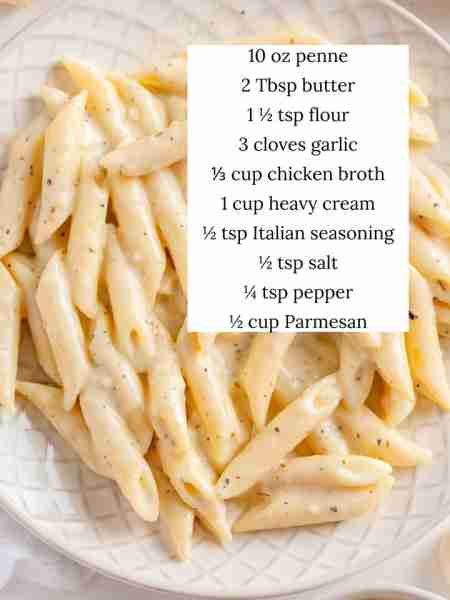 This creamy penne pasta dish is easy to make with a rich garlic Parmesan cheese sauce and Italian se...
