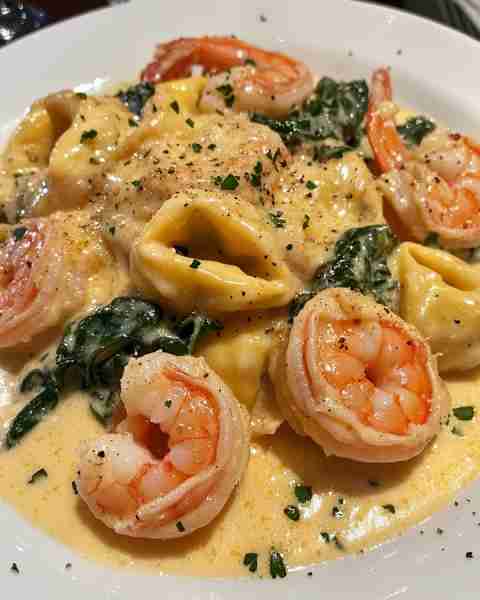 LEMON GARLIC BUTTER SHRIMP AND SPINACH TORTELLINI Ingredients: 1 lb shrimp, peeled and deveined 12 o...