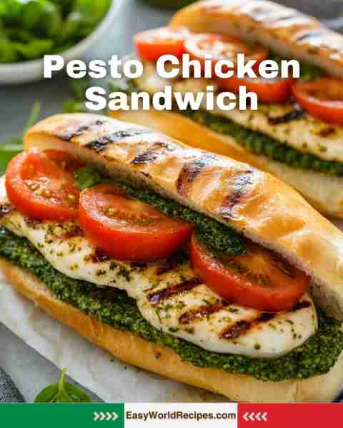 🇮🇹 Pesto Chicken Sandwich - Juicy grilled chicken paired with fresh pesto and juicy tomatoes in a so...