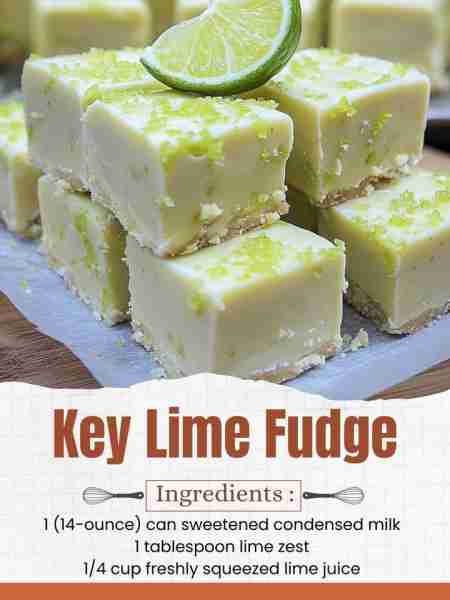 Key Lime Fudge Ingredients: 3 cups white chocolate chips 1 (14-ounce) can sweetened condensed milk 1...