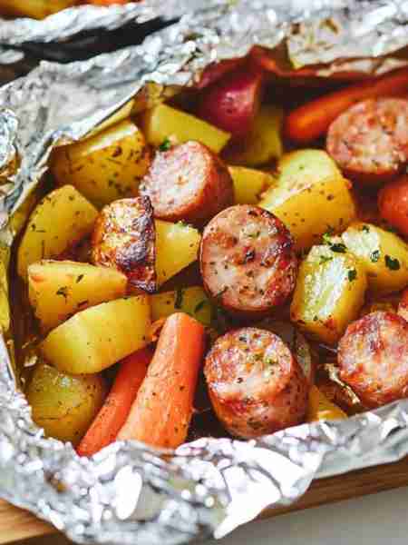 I threw together these Sausage & Potato Foil Packets tonight and wow—they brought back memories of c...