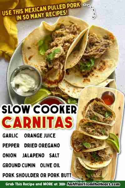 SLOW COOKER CARNITAS! Mexican pulled pork, or carnitas is wonderful in any Mexican dish. This Carnit...