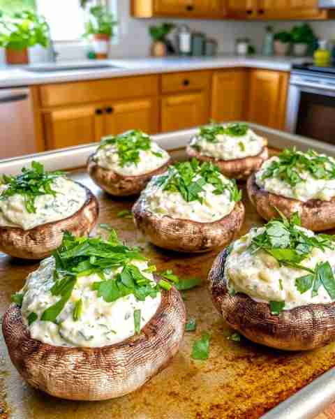 Simple Vegan Cashew Cream & Herb-Stuffed Mushrooms Easy & Flavorful Bites 🌰🧅 Ingredients: 12-16 la...