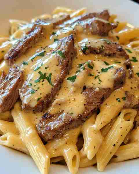 BEEF STRIPS IN CREAMY GARLIC CAJUN SAUCE OVER PENNE Ingredients: 1 lb beef sirloin or flank steak, c...