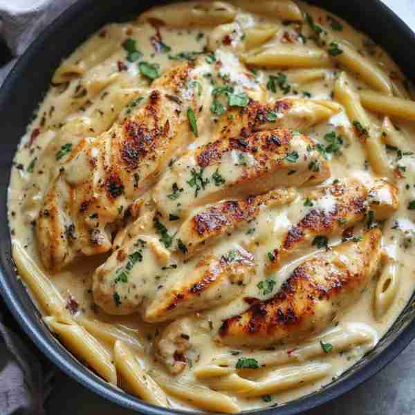 Creamy Garlic Chicken & Penne Ingredients: 12 oz penne pasta 2 tablespoons olive oil 1 pound boneles...
