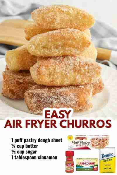 These crispy air fryer churros are the easiest treat to make for Cinco de Mayo! Made with puff pastr...