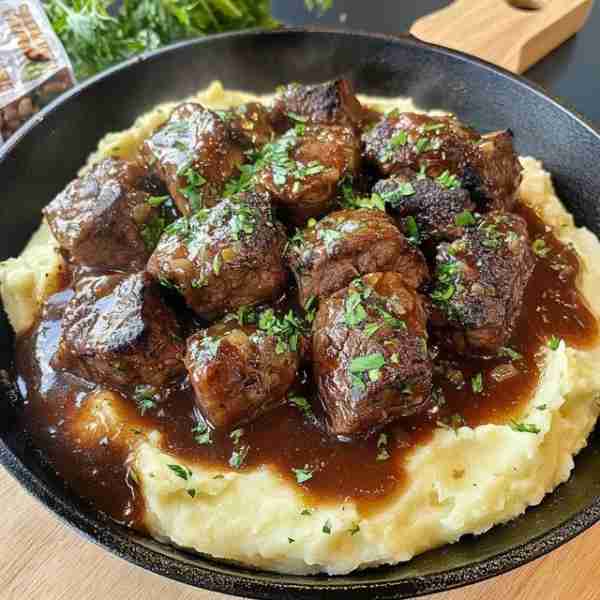 Steak Bites with Mashed Potatoes and Gravy Ingredients (Serves 4)For the Steak Bites: 1.5 lbs (680g)...