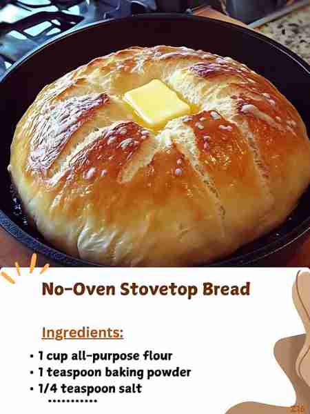 No-Oven Stovetop Bread - Don't Lose This Recipe 😋 Ingredients: 1 cup all-purpose flour 1 teaspoon b...