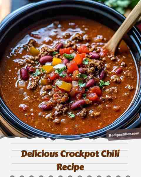 Delicious Crockpot Chili Recipe 🌶️🍲 Warm up with this hearty chili, perfect for any gathering! 📋...