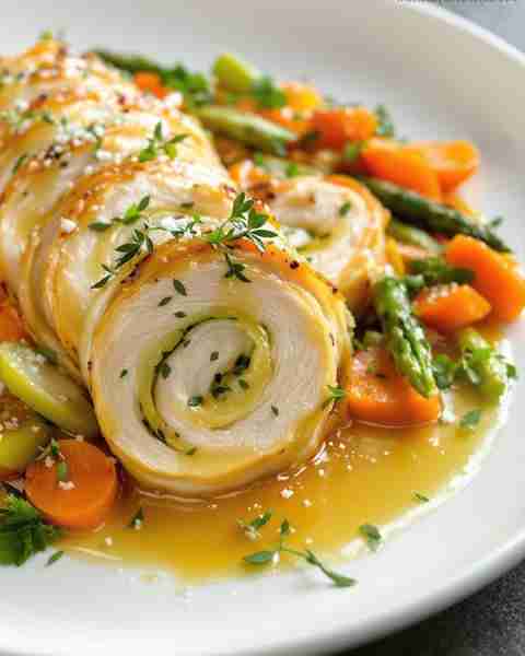 Lemon Thyme Chicken Roulade #### Ingredients: For the roulade: * 4 boneless, skinless chicken breast...