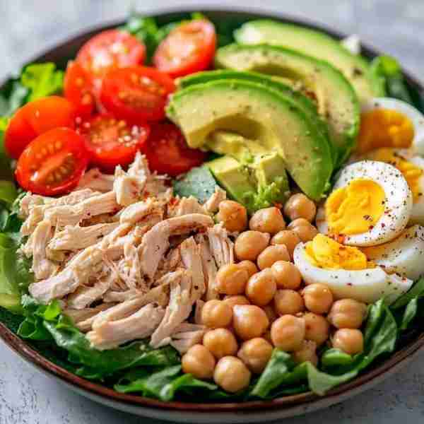 Chickpea Chicken Avocado Salad 🥗🐔🥑 Ingredients: Shredded chicken breast 🍗 Chickpeas (cooked) 🧆...