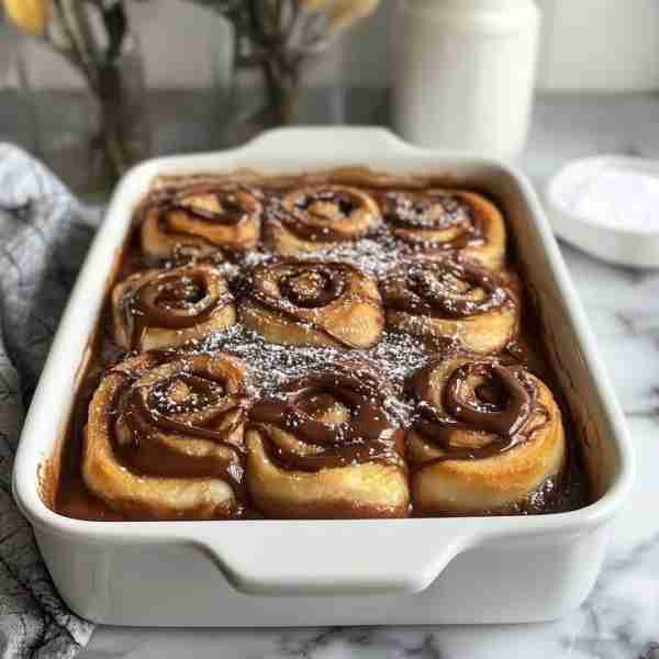 "🍫 NUTELLA-STUFFED CINNAMON ROLL CASSEROLE 🍞✨ Your new favorite 📝 INGREDIENTS: 2 cans of refrige...
