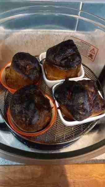 Yorkshire puddings made in the air fryer. 2oz plain flour, 2 eggs, 1/4 pint of milk and a pinch of s...