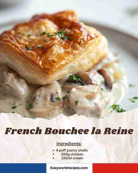 🇫🇷 Creamy Bouchée à la Reine (Vol-au-Vent with Chicken) 🍄 Delicate puff pastry filled with creamy c...