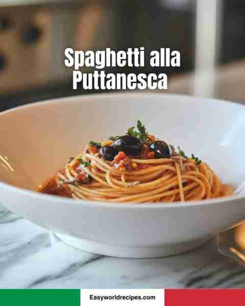 🍝 Spaghetti alla Puttanesca 🇮🇹🍅 Bold, savory flavors of olives, capers, and tomatoes come together...