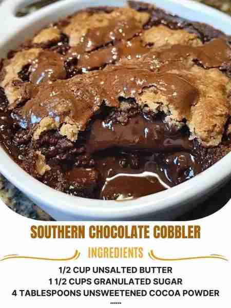 Southern Chocolate Cobbler Ingredients: For the Batter: 1/2 cup unsalted butter 1 1/2 cups granulate...