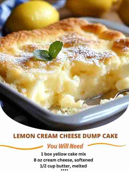 Lemon Cream Cheese Dump Cake Ingredients: 1 package yellow cake mix 1 (8 oz) package cream cheese...