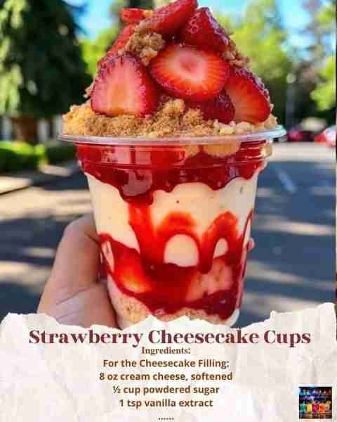 🍓 Strawberry Cheesecake Cups 🧁 Ingredients: For the Cheesecake Filling: 8 oz cream cheese, softene...