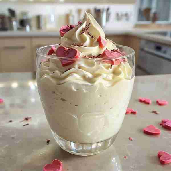 White Chocolate Mousse with Heart Decorations Ingredients: • 200 g white chocolate • 200 ml whipping...