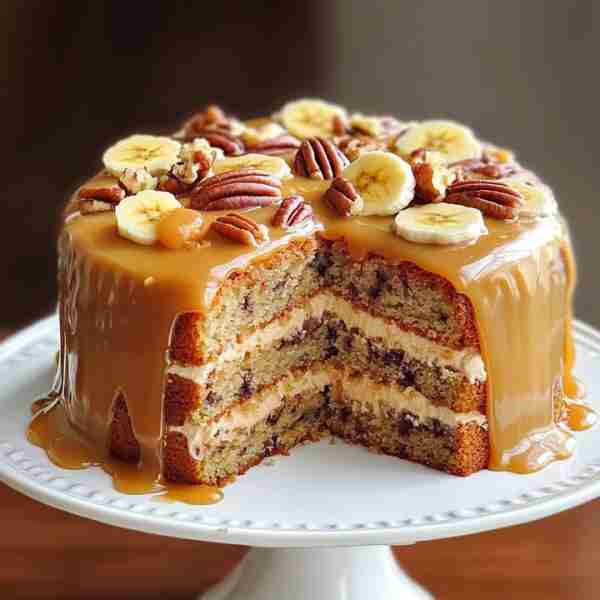 Caramel Banana Pecan Cake 🍰 Indulge in this deliciously moist cake with a perfect blend of flavors...