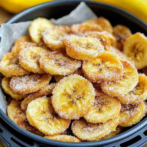 Cinnamon-Sugar Air Fryer Banana Chips 🍌✨ Enjoy a healthy and tasty snack! 📋 Ingredients - 2 ri...