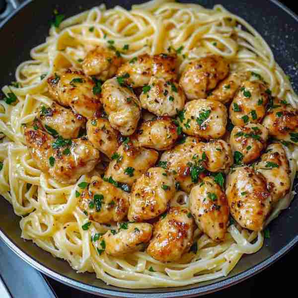 Lemon Garlic Butter Chicken Bites with Savory Parmesan Linguine 🍋🧄🍗🍝 A delicious dish perfect fo...