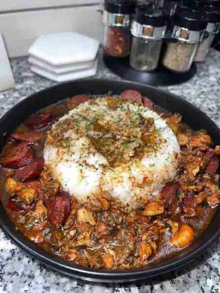 Made Cajun Chicken & Sausage Gumbo with Rice ! I love this quick & easy recipe and it’s a treat for...