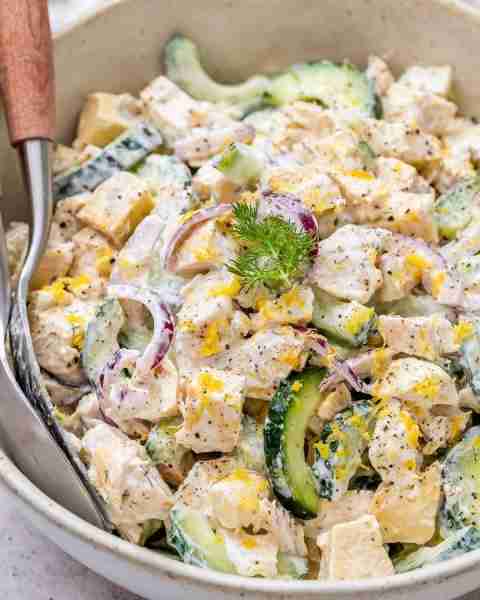 Tangy Tzatziki Chicken Salad is a perfect, protein packed, quick meal anytime! This salad is a lifes...