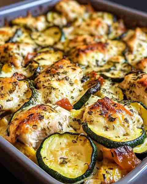 Mediterranean Chicken Zucchini Bake 🍗🥒 Ingredients: 1 lb boneless, skinless chicken breasts, cut i...