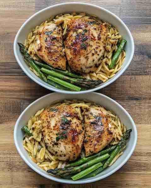 Herbed Chicken with Asparagus Orzo Fresh Herb Chicken over Creamy Asparagus Orzo Ingredients: 2 bone...