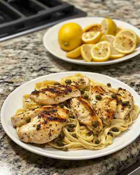 Grilled Chicken with Lemon Capers Pasta Zesty Lemon Caper Chicken Pasta Delight Ingredients: 2 bonel...