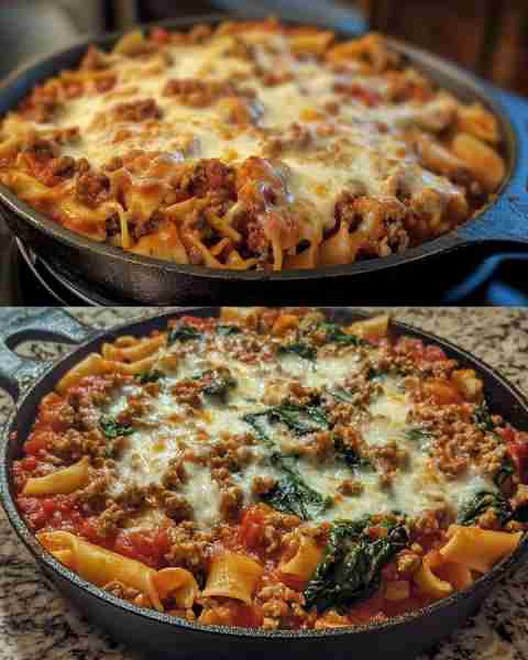 Tomato Spinach Turkey Pasta Skillet One-Skillet Tomato Spinach Pasta with Ground Turkey Ingredients:...