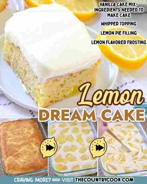 Easy Lemon Dream Cake starts with a boxed cake mix swirled with lemon pie filling. All topped with a...