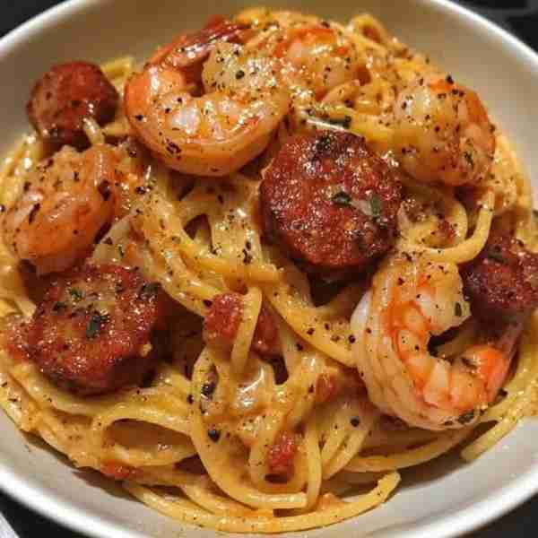 "Spaghetti à la Crème de Poivron, Chorizo & Crevettes 🍝🌶️🦐 Ingrédients: * 250g spaghetti * 1 poivr...