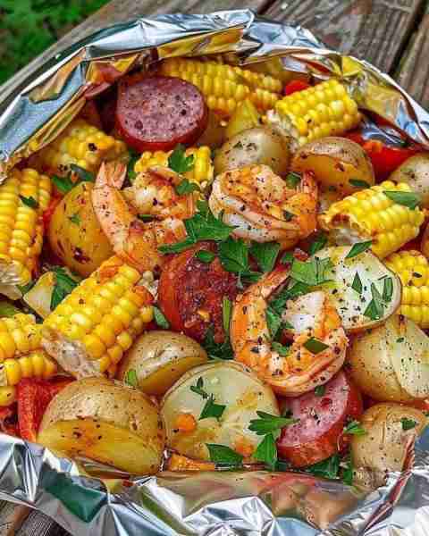 Made Shrimp, Corn, Potatoes, and Smoked Sausage Foil Pack ! I love this quick & easy recipe and it’s...