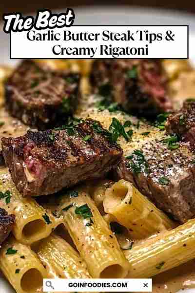 Garlic Butter Steak Tips & Creamy Rigatoni 🍝🧄 Savor the delightful blend of juicy steak tips and r...