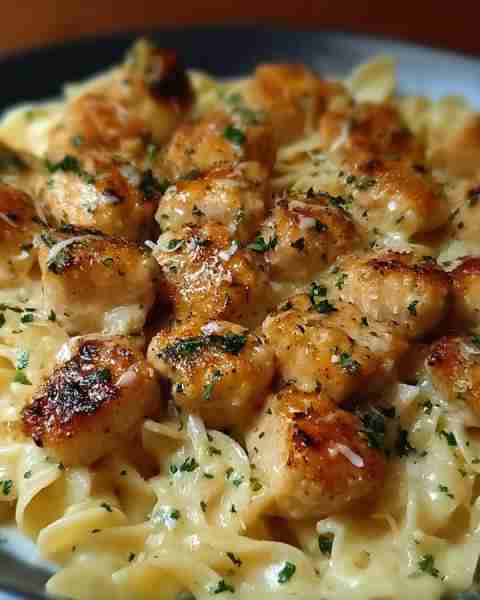 Garlic Butter Chicken Bites with Creamy Parmesan Pasta Ingredients For the Chicken Bites: 1 lb chick...