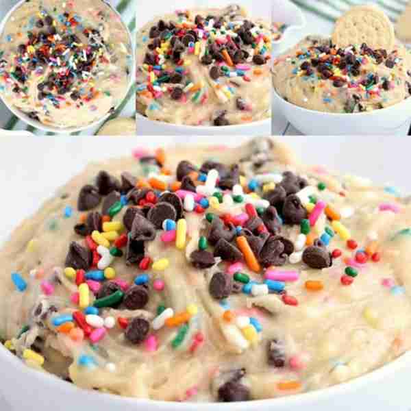 Funfetti Cookie Dough Dip! 🥄 Delicious for a birthday party! Easy No-Bake! RECIPE BELOW!