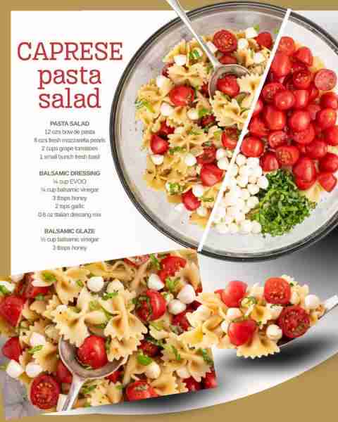 Caprese Pasta Salad! REcipe created by Spaceships and Laser Beams , recipe link in comments Ingredie...