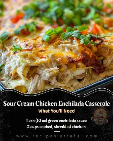 😋 Sour Cream Chicken Enchilada Casserole 🌯🧀 Creamy, cheesy, and packed with zesty flavor—this com...