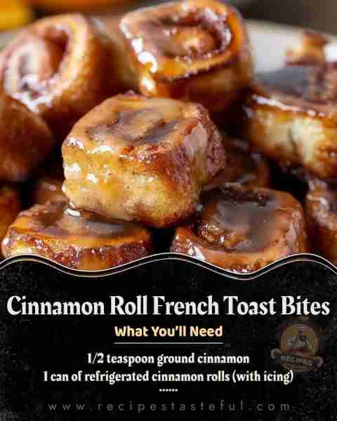 Cinnamon Roll French Toast Bites Ingredients 1 can of refrigerated cinnamon rolls (with icing) 2 lar...