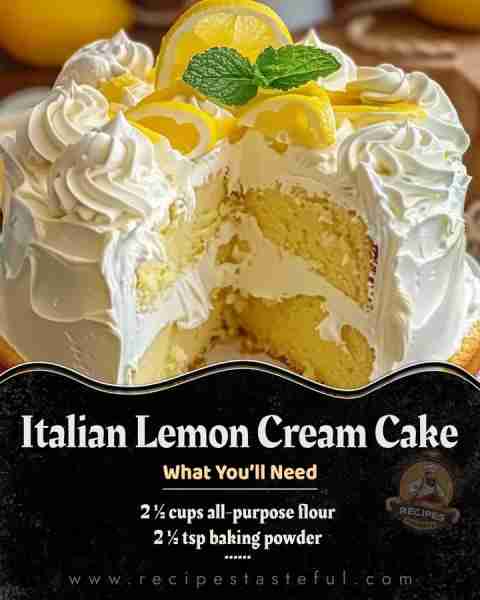 Italian Lemon Cream Cake Ingredients: For the Cake: 2 ½ cups all-purpose flour 2 ½ tsp baking powder...