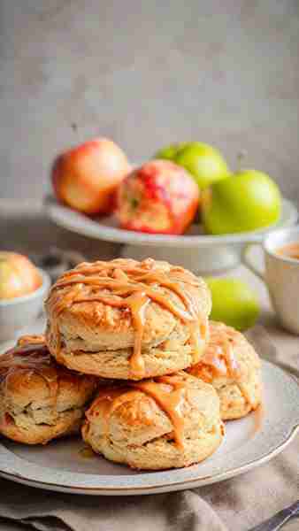 Apple Cinnamon Scones with Caramel Drizzle Ingredients For the Scones: 2 cups (250g) all-purpose flo...