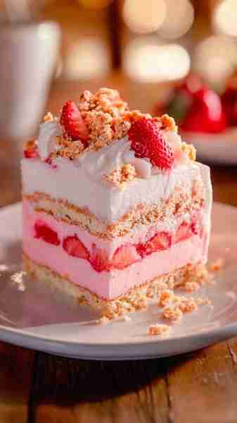 STRAWBERRY CRUNCH CAKE Ingredients For the Cake Layers: 1 box white cake mix (or homemade vanilla ca...
