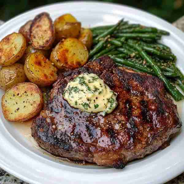 🥩 Garlic Butter Ribeye with Roasted Potatoes & Green Beans 🔥 A sizzling steakhouse-style dinner ma...