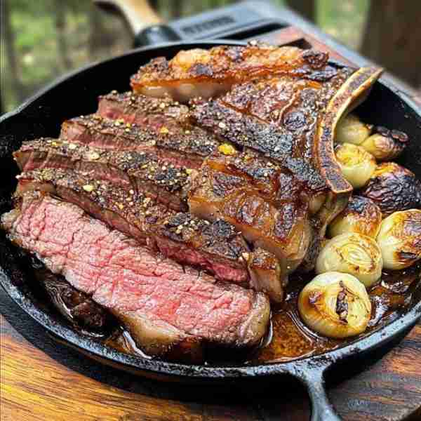 Pan-Seared Steak with Garlic and Butter Ingredients: 1 thick-cut steak (e.g., ribeye or T-bone, abou...